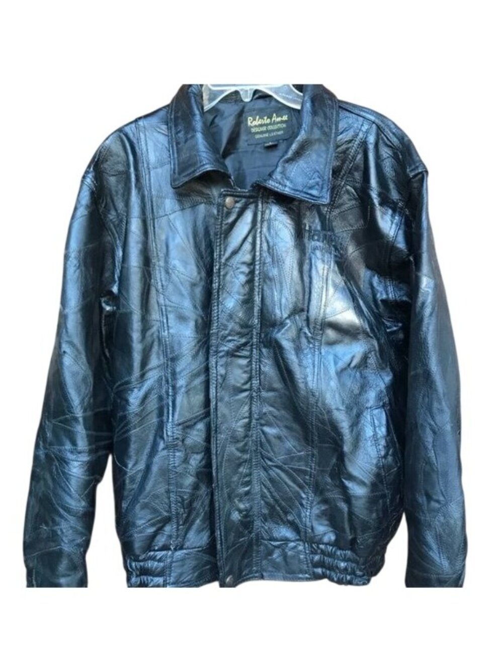 Vintage Roberto Amee Black Genuine Leather Patchwork Jacket L With Harrah,s Laug - Picture 8 of 8